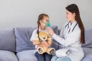 Doctor examining a child for allergy symptoms during pediatric consultation