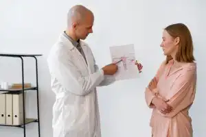 Doctor consulting patient about gynecology and fertility